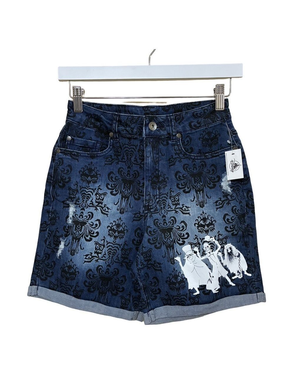 Disney Parks The Haunted Mansion Hitchhiking Denim Shorts Women’s XS Blue Cuffed